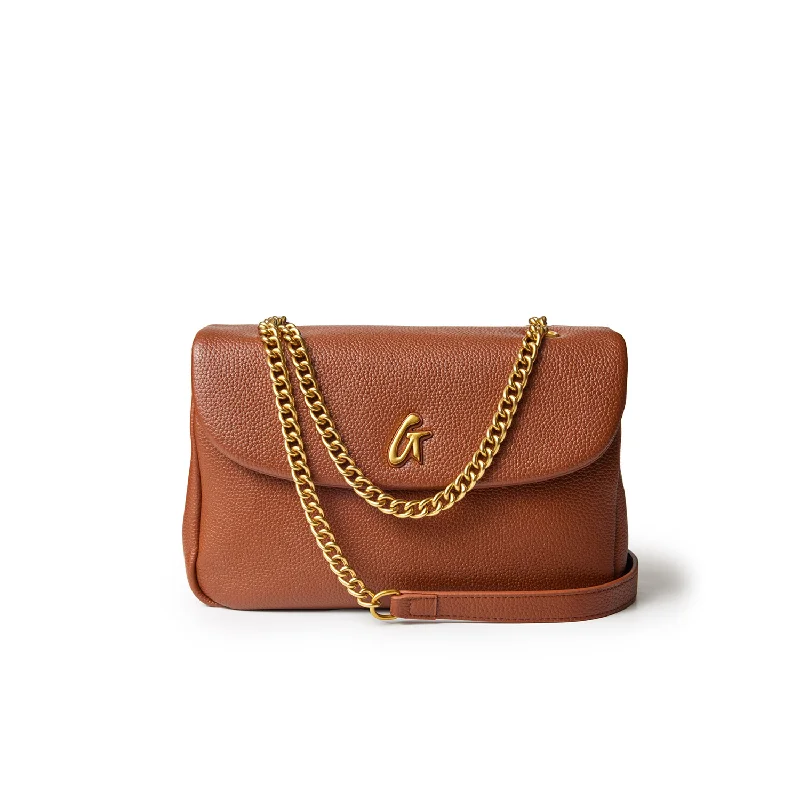 MEDIUM PEBBLE FLAP BAG - BROWN