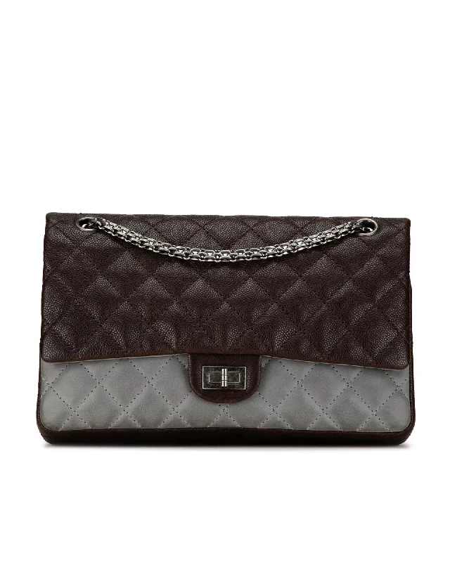 Chanel Classic Double Flap Caviar Leather Shoulder Bag BrownGrey