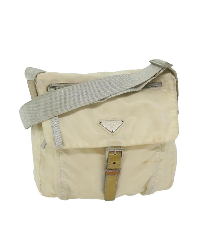 White Nylon Shoulder Bag with Adjustable Strap - Prada