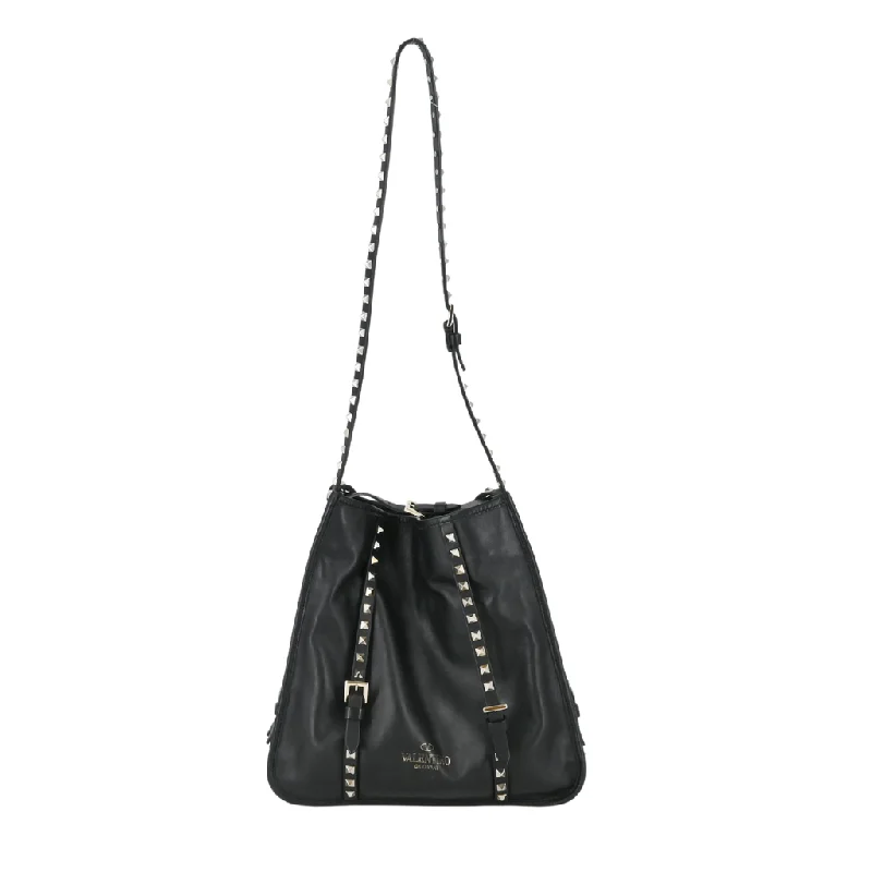 Black Leather Rockstud Shoulder Bag