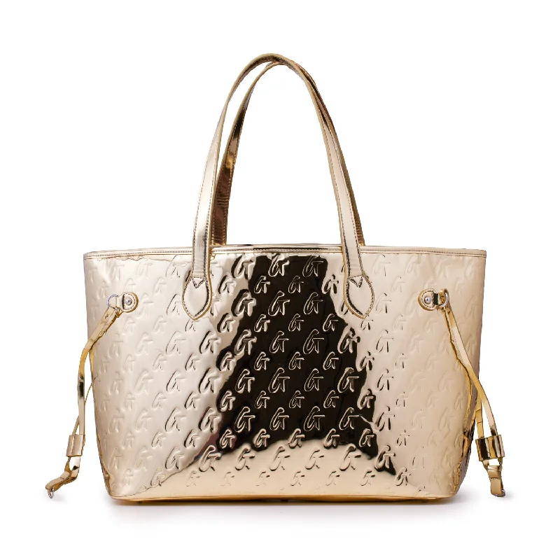 METALLIC MONOGRAM GLAM TOTE - METALLIC GOLD