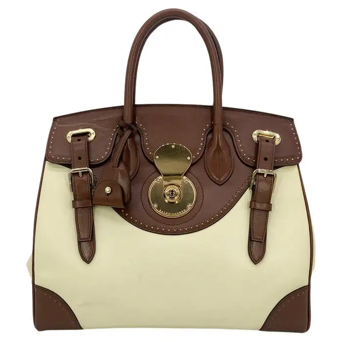 Ralph Lauren Cream and Brown Leather Rickey Bag