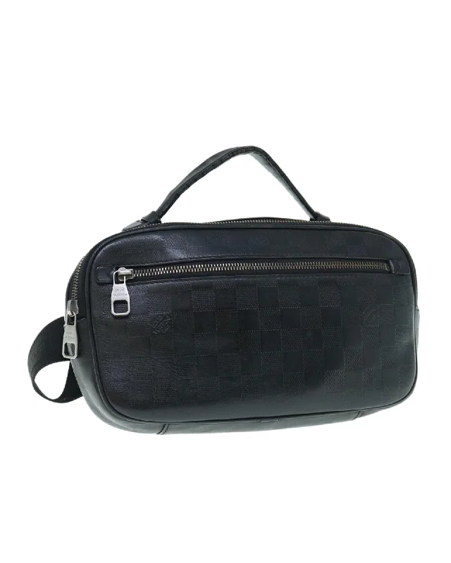 Black Leather Shoulder Bag with Damier Design - Authentic