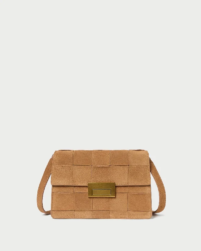 Delphine Toffee Woven Suede Shoulder Bag