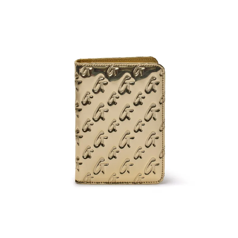 METALLIC MONOGRAM PASSPORT HOLDER - METALLIC GOLD