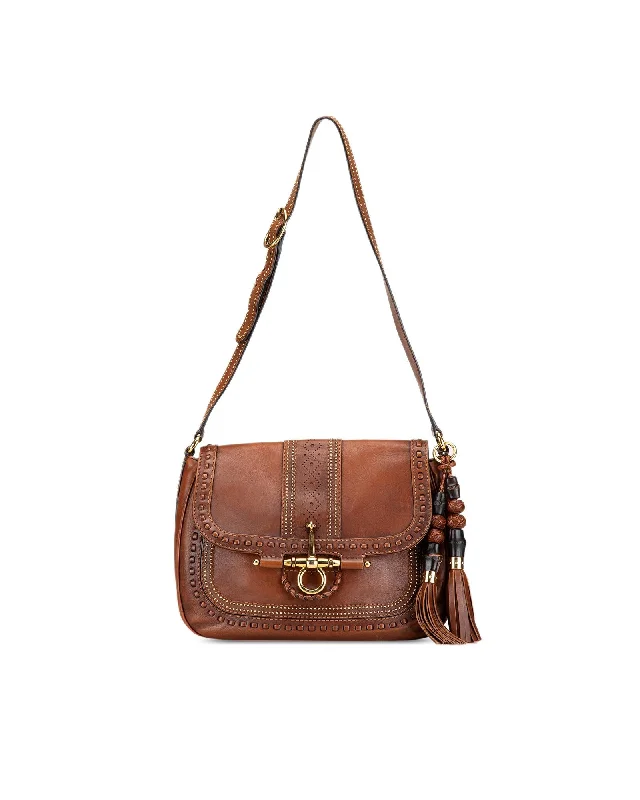 Leather Snaffle Bit Shoulder Bag with Adjustable Strap and Turn Lock Closure