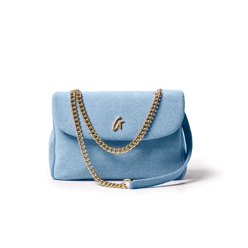 MEDIUM DENIM GOLD FLAP BAG