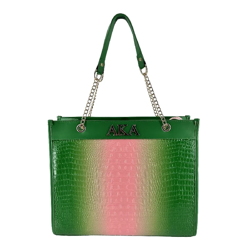 Green Embossed Ombre Croc Chain Tote