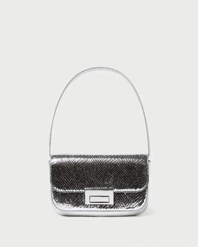 Stefania Silver Leather Baguette Bag