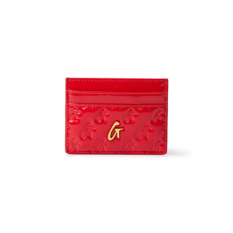 MONOGRAM GOLD CARD HOLDER - MIRROR RED