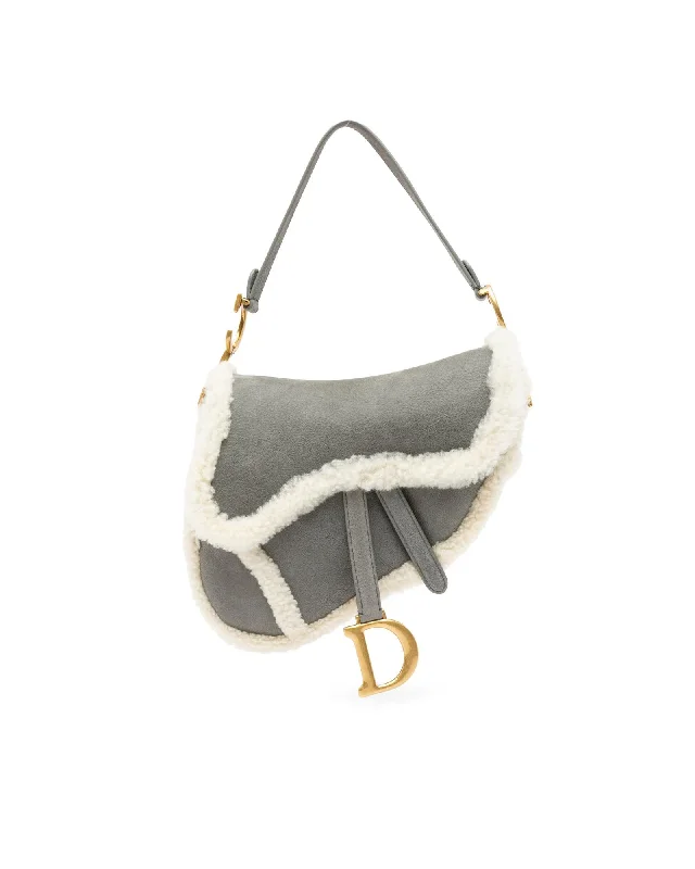 Medium Shearling Trim Suede Saddle Bag