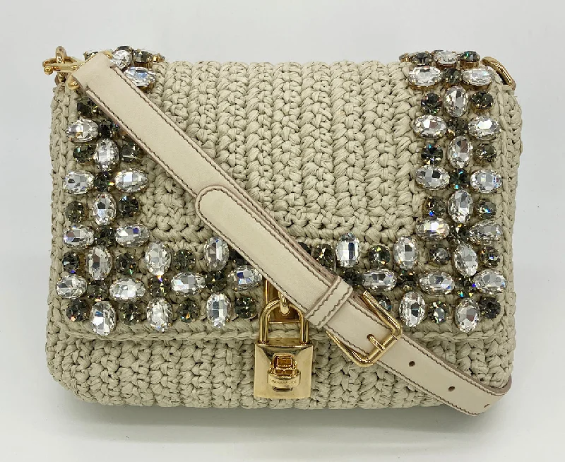 Dolce & Gabbana Crystal Raffia Flap Shoulder Bag