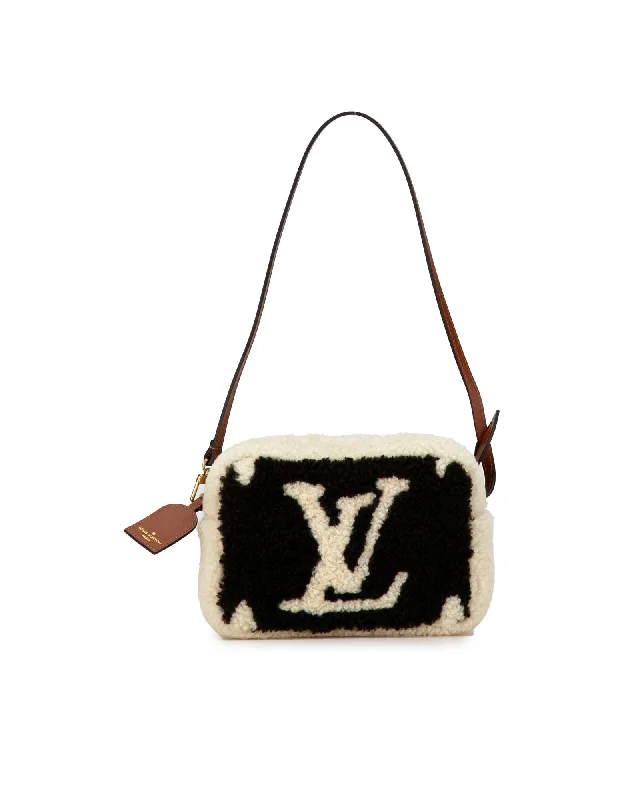 Monogram Shearling Teddy Beach Pouch with Leather Strap