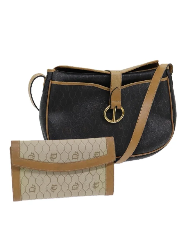 Honeycomb Canvas PVC Leather Wallet Shoulder Bag Set