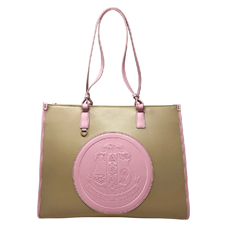 Camel Bold Shield Tote With Fleur De Lis Charm