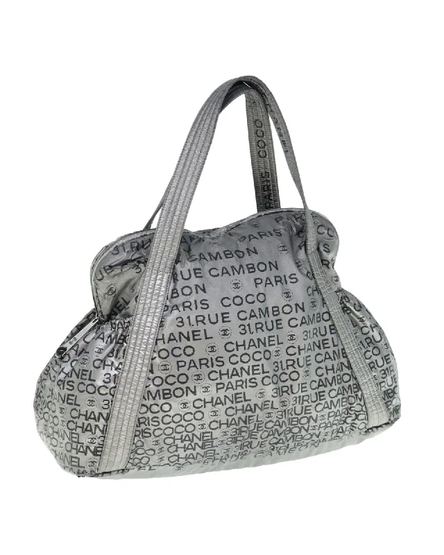 Silver Nylon Shoulder Bag with CC Logo by Italian Designer