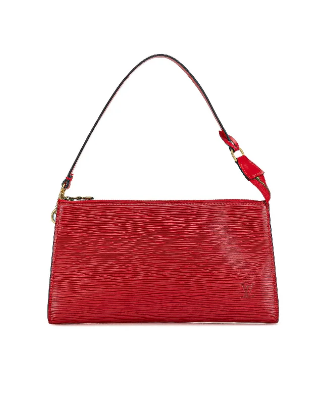 Epi Leather Pochette with Flat Shoulder Strap and Top Zip Closure