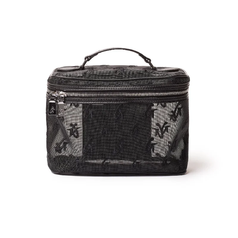 LARGE MESH MONOGRAM TOILETRY BAG - BLACK