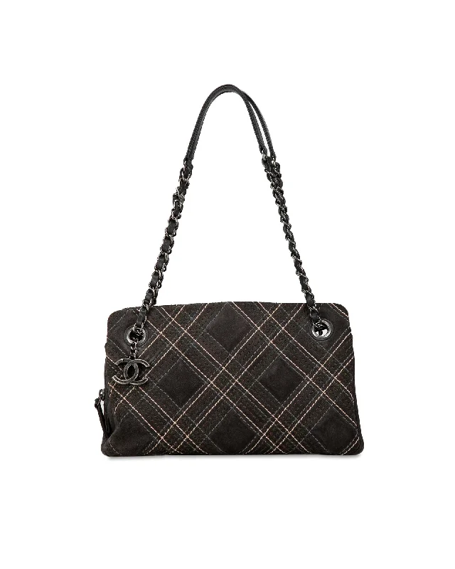 Suede Leather Saltire Shoulder Bag with Chain Straps