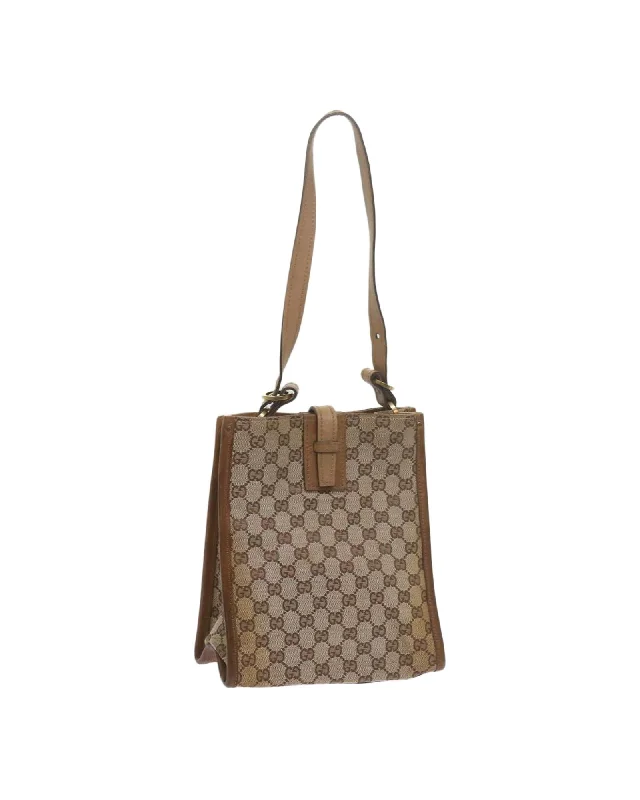 Beige GG Canvas Shoulder Bag with Shoulder Drop