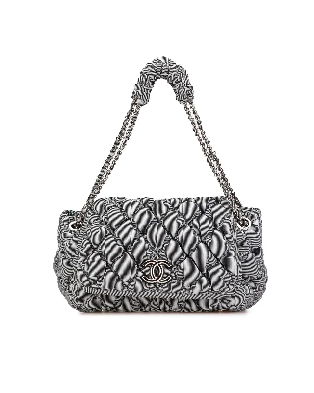 Nylon Quilted Accordion Chain Flap Shoulder Bag