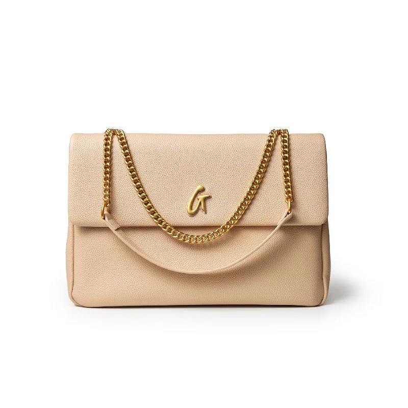 LARGE PEBBLE FLAP BAG - NUDE