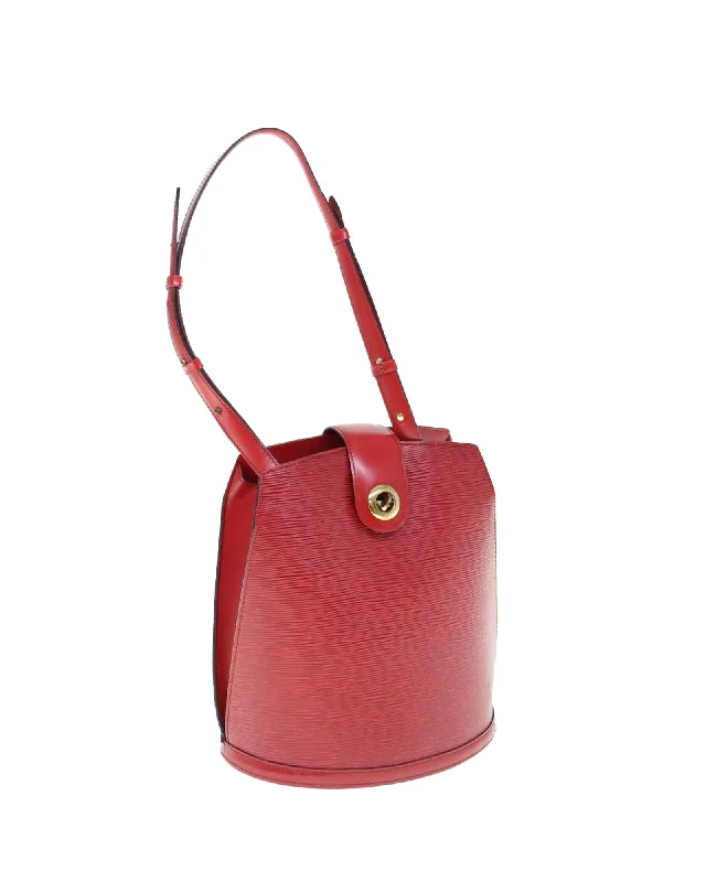 Red Epi Leather Cluny Shoulder Bag with Accessory - France Made