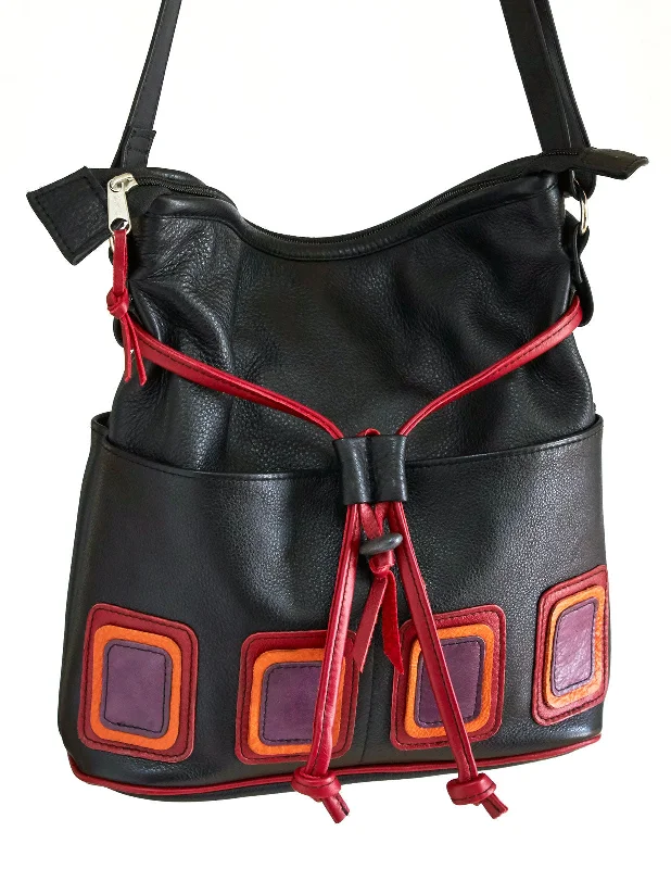 Four-Pocket Op-Art Purse - Medium Leather Drawstring Bag