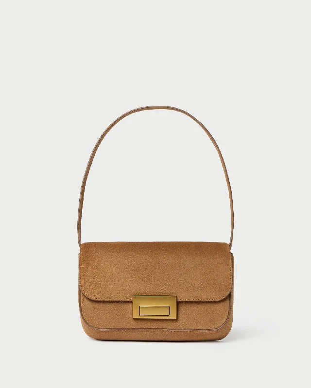 Stefania Toffee Suede Baguette Bag