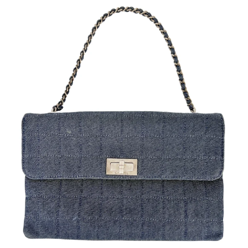 Denim Quilted Flap Shoulder Bag