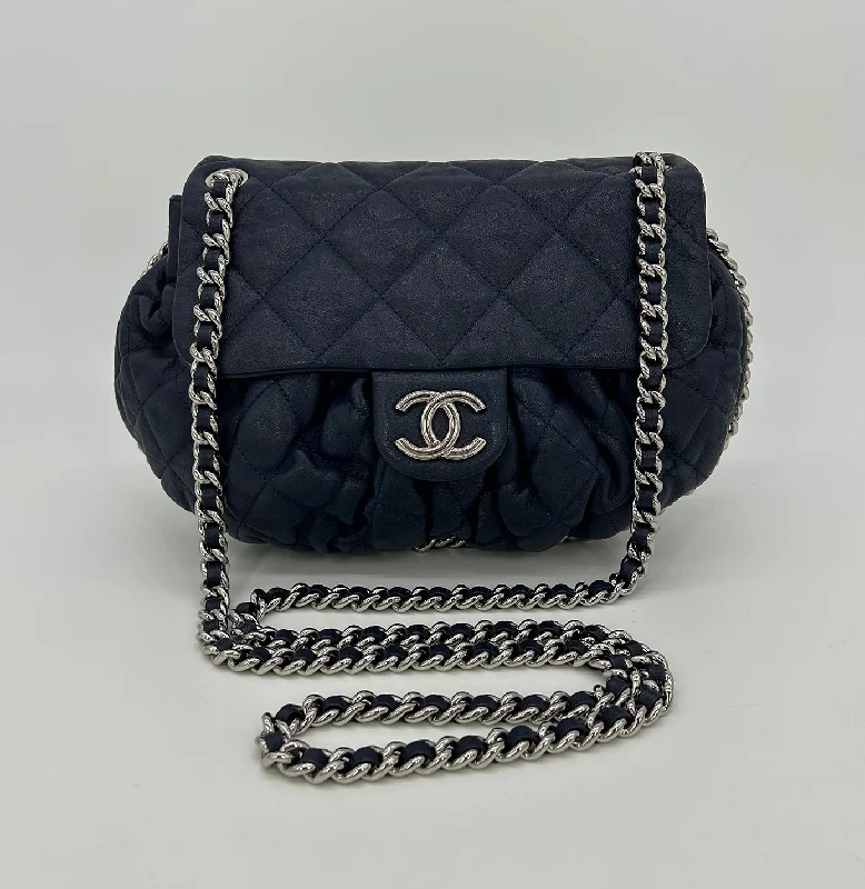 Chanel Quilted Navy Leather Chain Around Crossbody Shoulder Bag