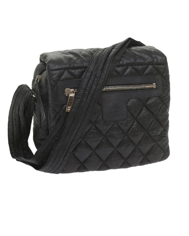 Black Nylon Shoulder Bag with Adjustable Strap