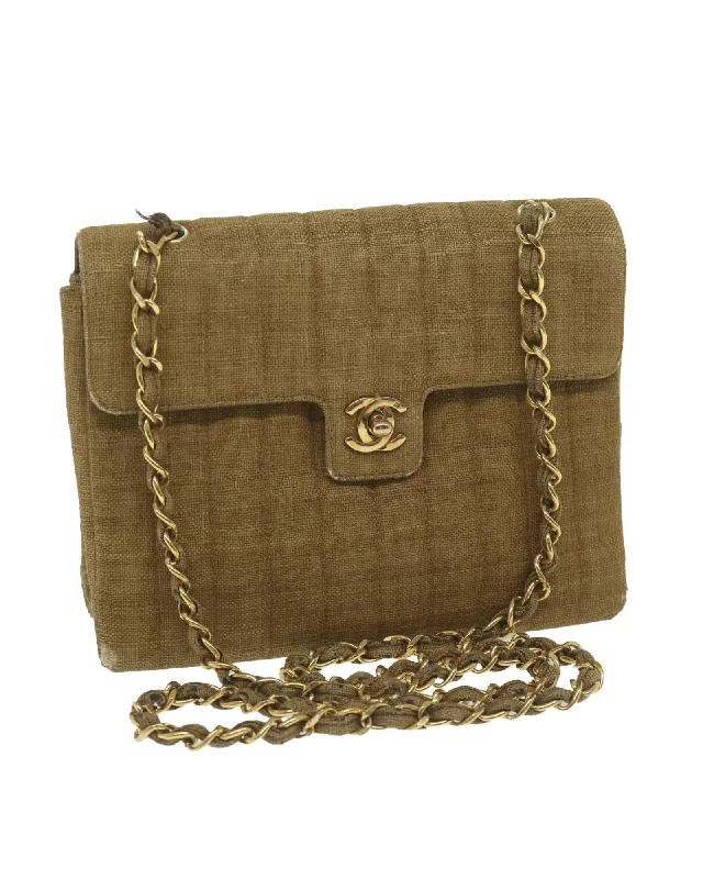 Brown Canvas Chain Shoulder Bag with CC Logo