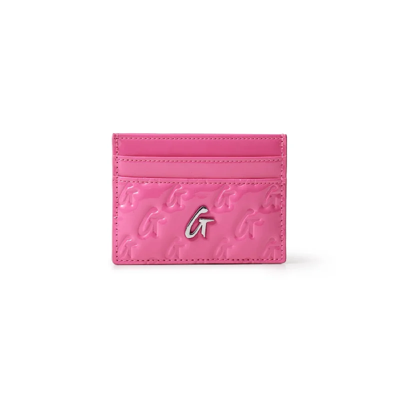 MONOGRAM SILVER CARD HOLDER - MIRROR HOT PINK