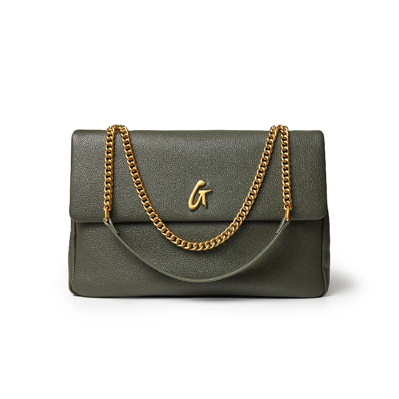 LARGE PEBBLE FLAP BAG - OLIVE GREEN