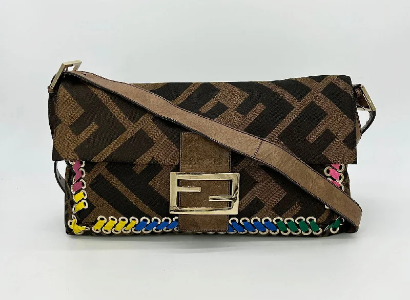 Fendi Zucca Canvas Rainbow Whipstitch XL Baguette