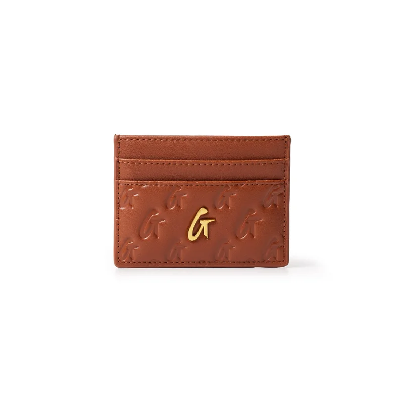 MONOGRAM GOLD CARD HOLDER - BROWN