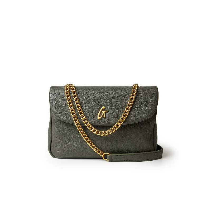 MEDIUM PEBBLE FLAP BAG - OLIVE GREEN