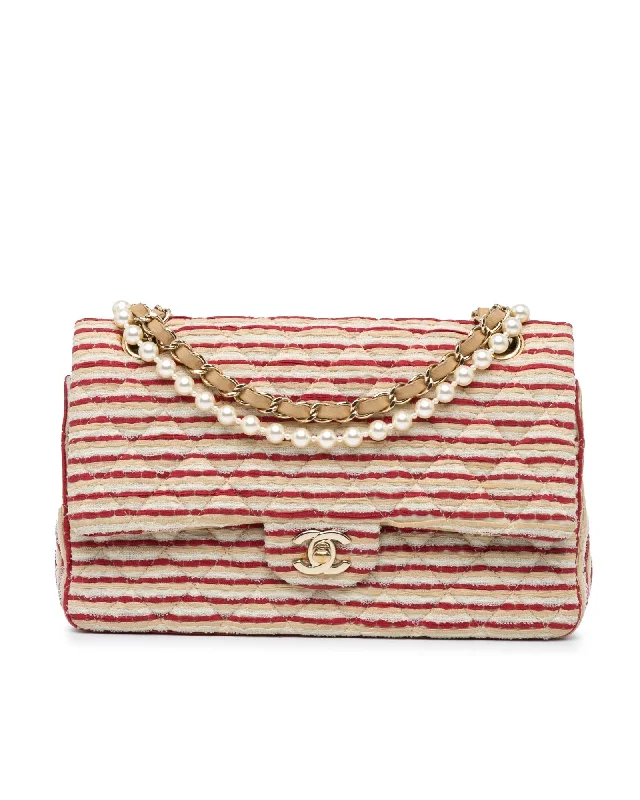 Medium Classic Jersey Double Flap Bag with Pearl Accent Chain Straps