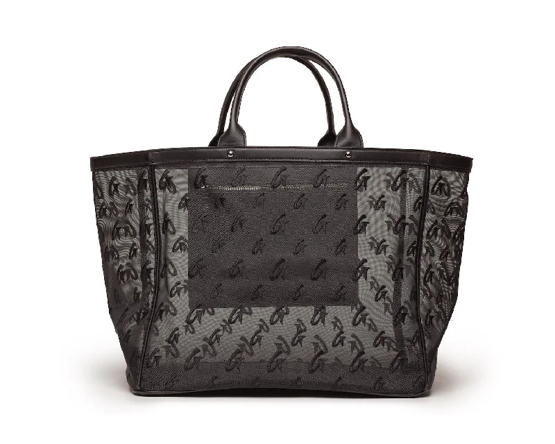 MESH MONOGRAM TOTE - BLACK