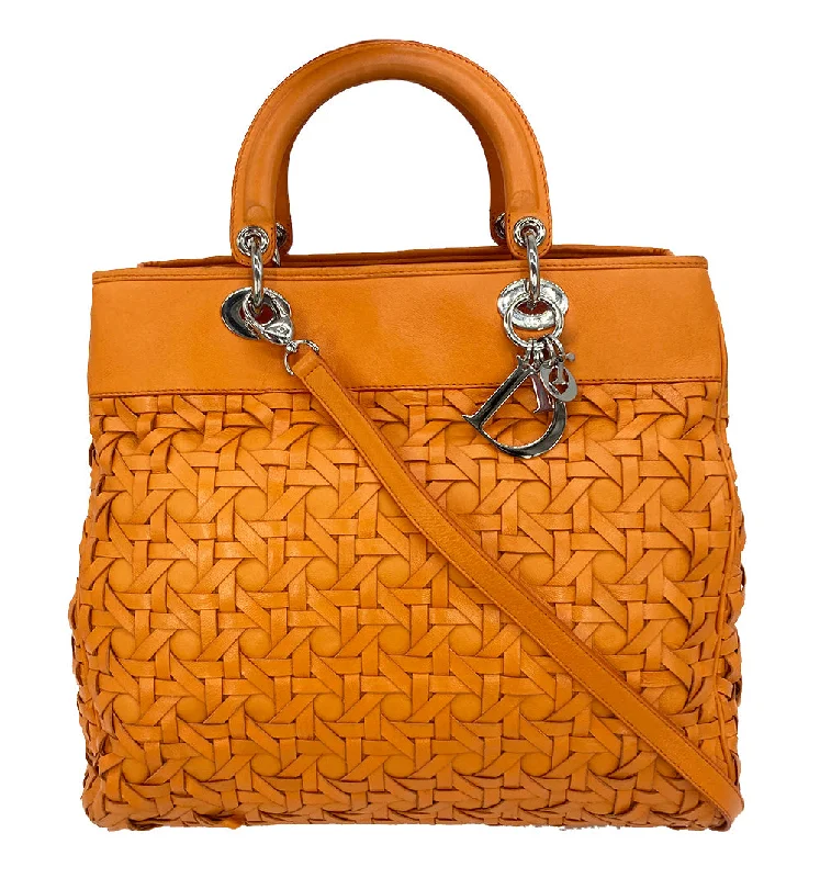 Christian Dior Woven Leather Orange Lady Dior Avenue Tote