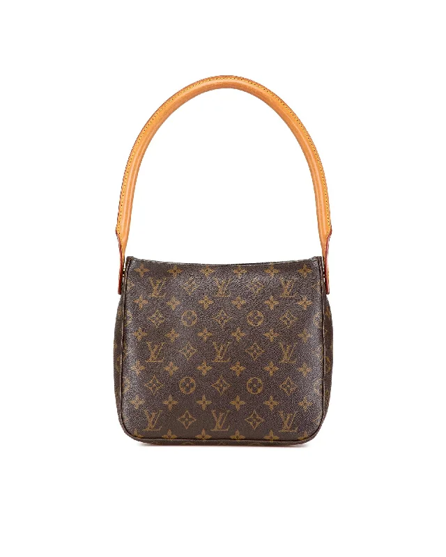 Monogram Canvas Shoulder Bag with Zip Closure and Interior Pocket