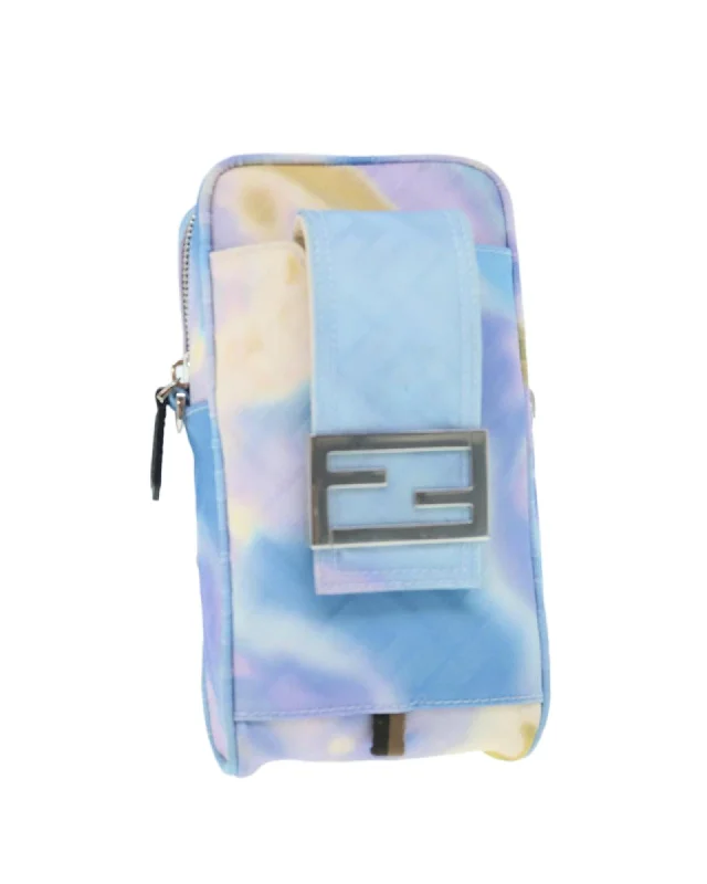 Canvas Shoulder Bag with Adjustable Strap in Light Blue by Fendi