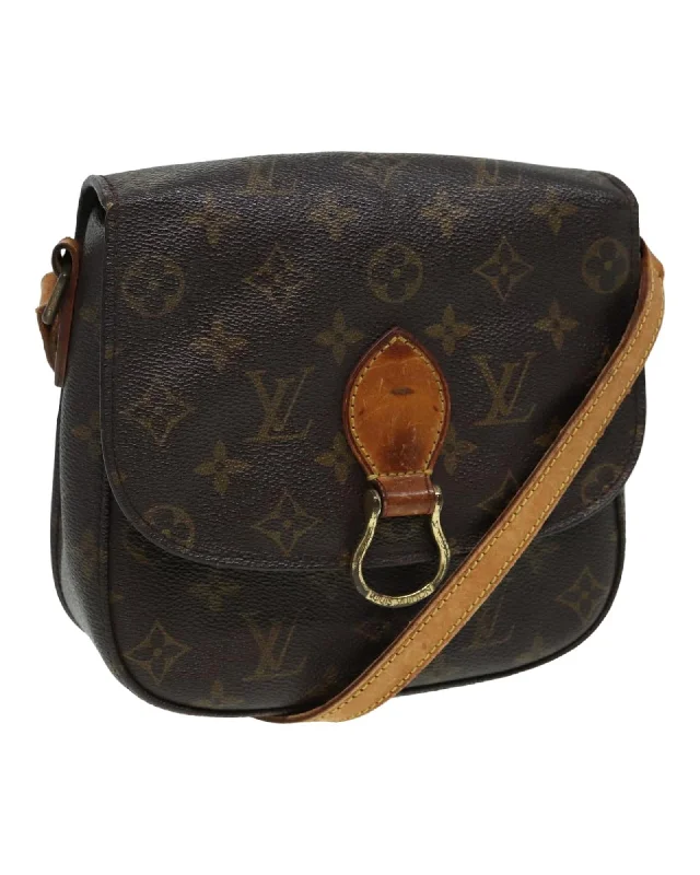 Monogram Canvas Shoulder Bag with Adjustable Strap and Patina Accents