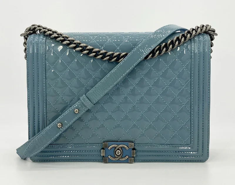 Chanel Light Blue Patent Large Boy Bag