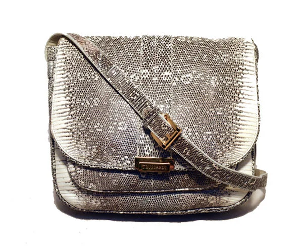 Trussardi Grey  and  White Ring Lizard Messenger Shoulder Bag