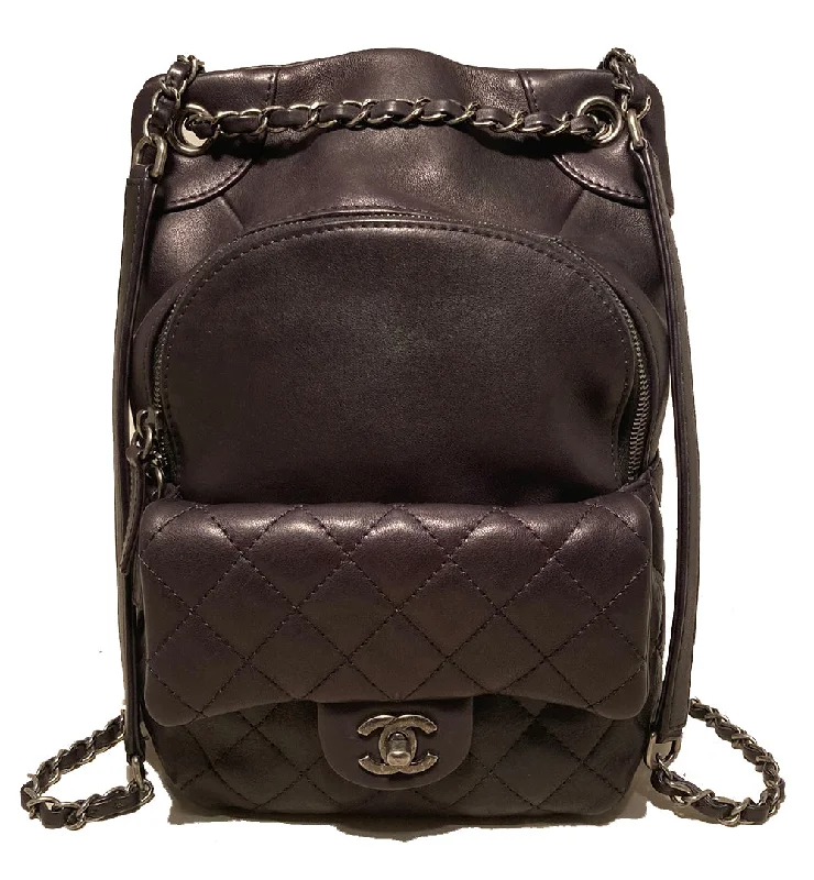 Chanel Black Leather Drawstring Backpack