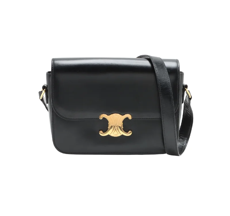 CELINE Medium Triomphe Leather Shoulder bag Black