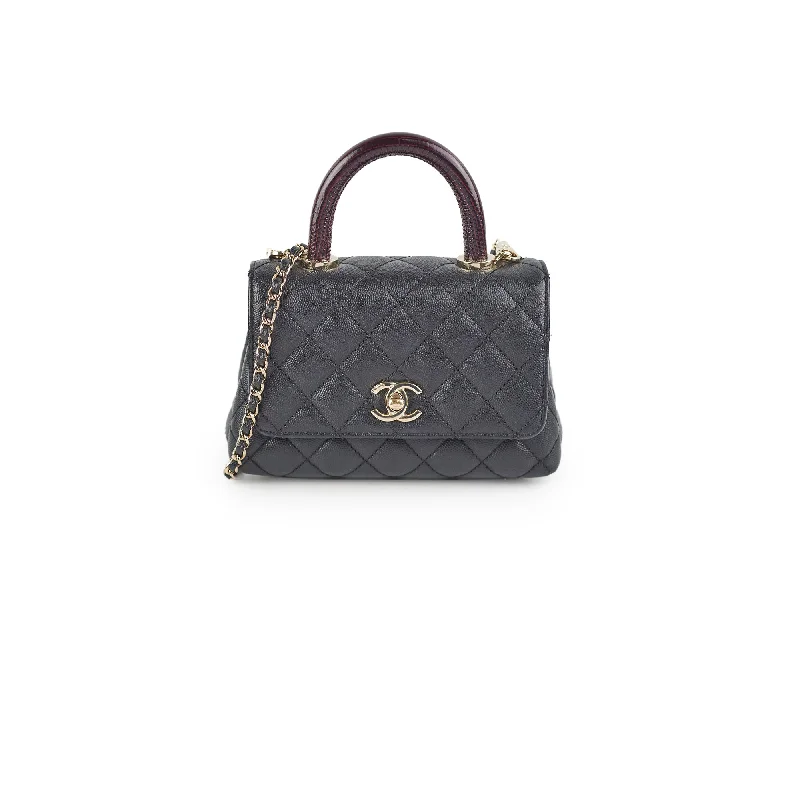 Chanel Coco Handle Mini Caviar Black lizard embossed handle