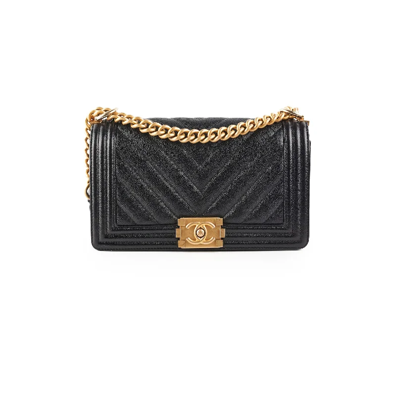 Chanel Old Medium Boy Chevron Caviar Black